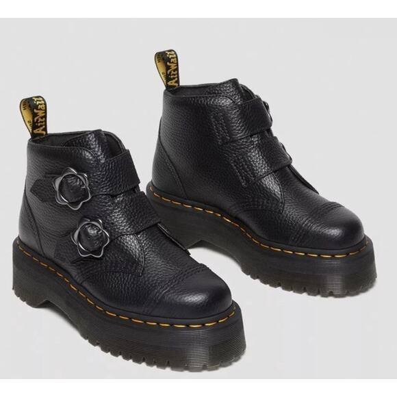 DR. MARTENS DEVON FLOWER BUCKLE LEATHER PLATFORM BOOTS Sz 7 LADIES - Picture 4 of 9